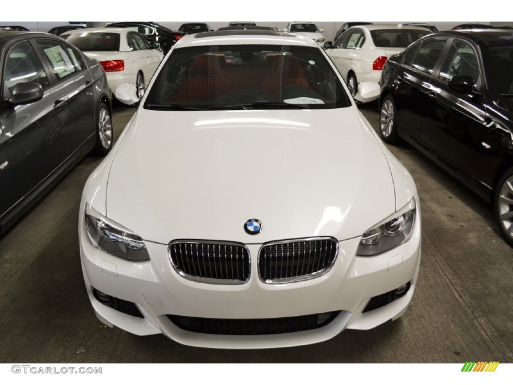 2012 3 Series 328i Coupe - Mineral White Metallic / Coral Red/Black photo #9