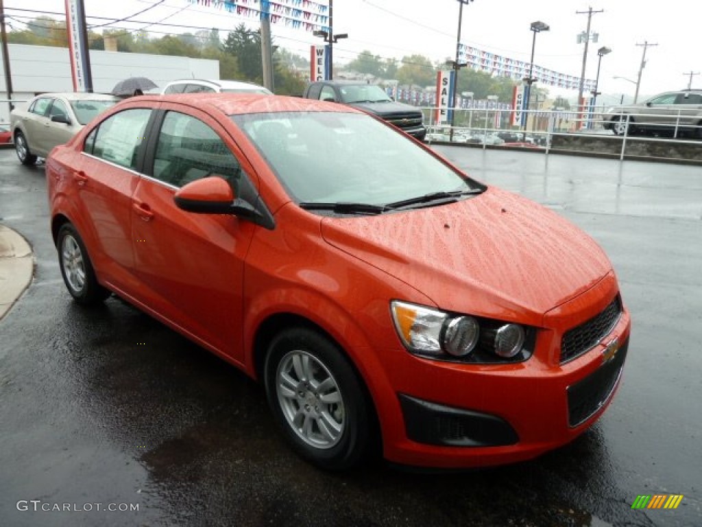 Inferno Orange Metallic 2012 Chevrolet Sonic LT Sedan Exterior Photo #56640723