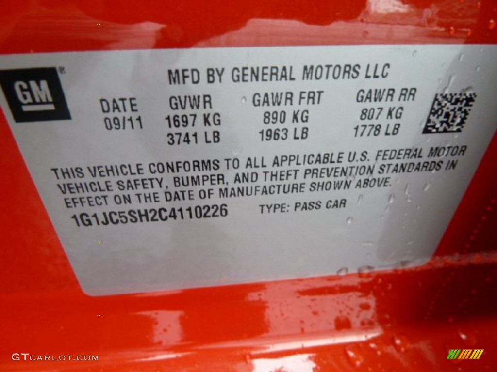 2012 Chevrolet Sonic LT Sedan Info Tag Photo #56640816