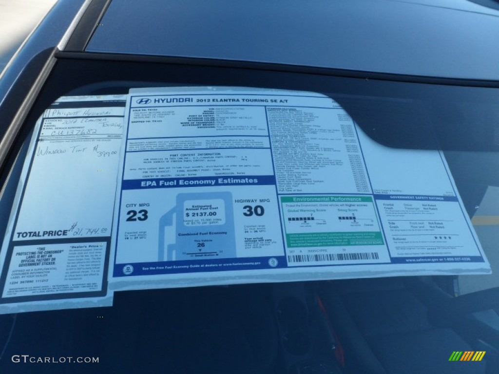 2012 Hyundai Elantra SE Touring Window Sticker Photo #56643843