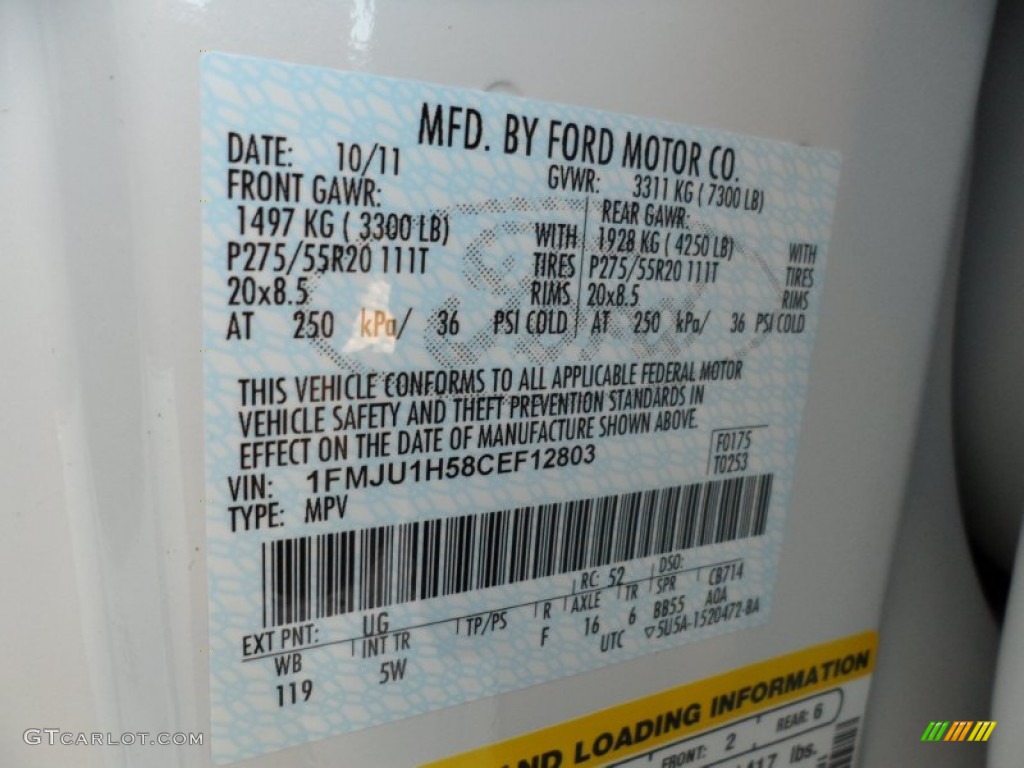 2012 Expedition Color Code UG for White Platinum Tri-Coat Photo #56645805