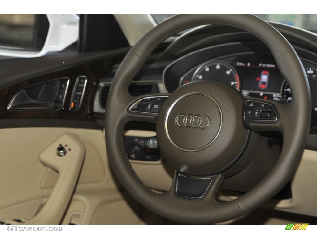 2012 Audi A6 3.0T quattro Sedan Velvet Beige Steering Wheel Photo #56648358