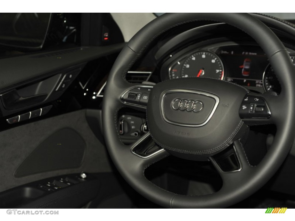 2012 Audi A8 L 4.2 quattro Black Steering Wheel Photo #56649075