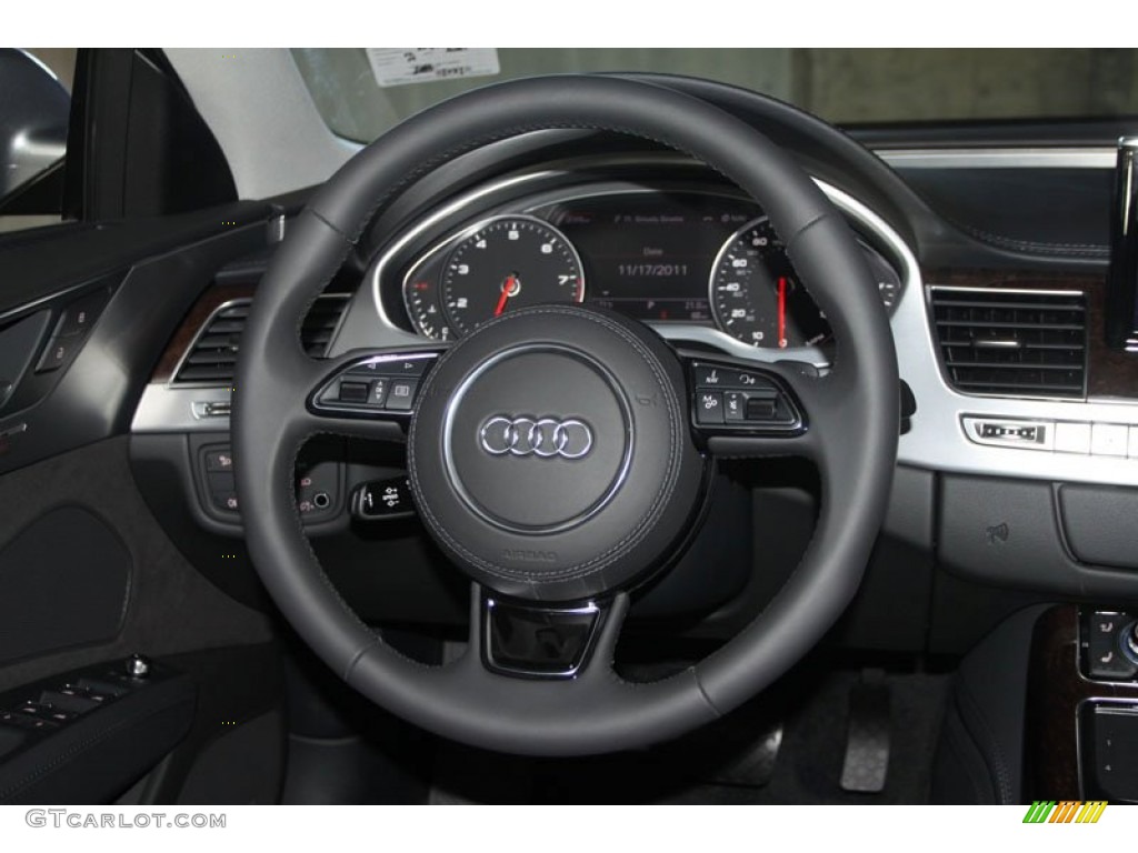 2012 Audi A8 4.2 quattro Black Steering Wheel Photo #56649369