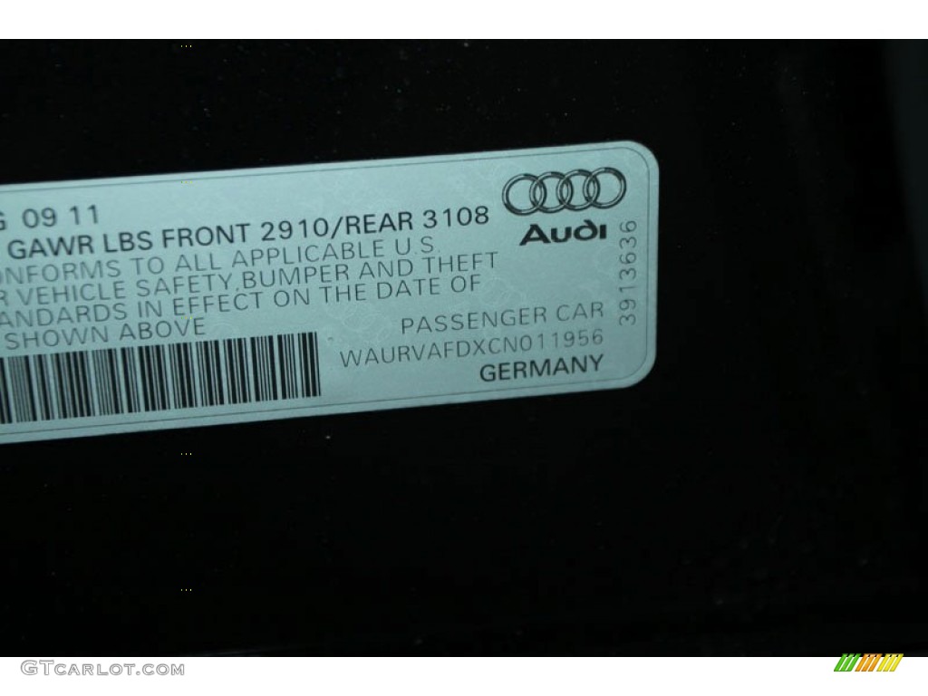 2012 Audi A8 L 4.2 quattro Info Tag Photos