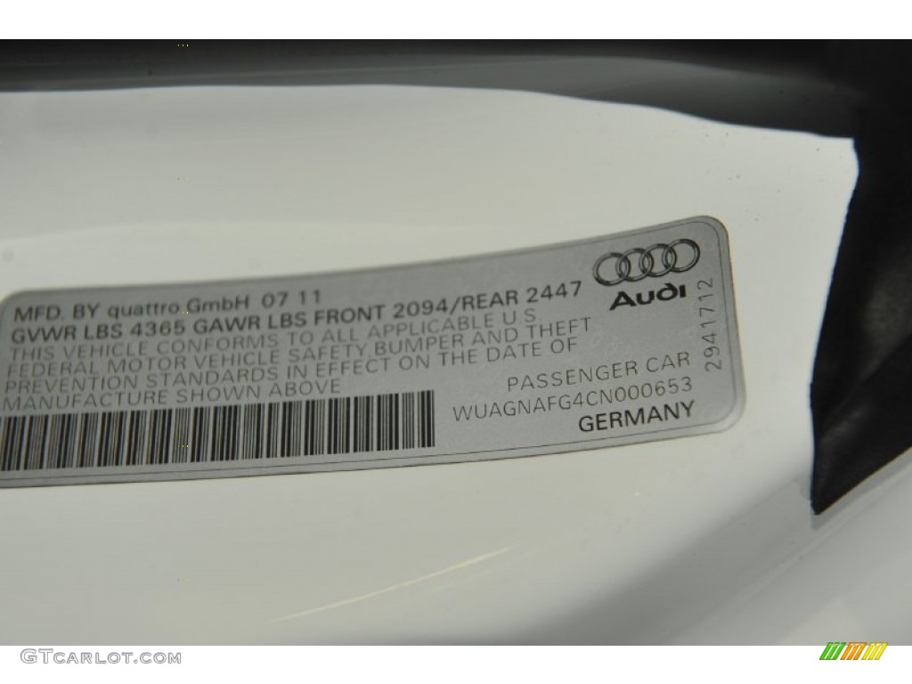 2012 Audi R8 5.2 FSI quattro Info Tag Photo #56652858