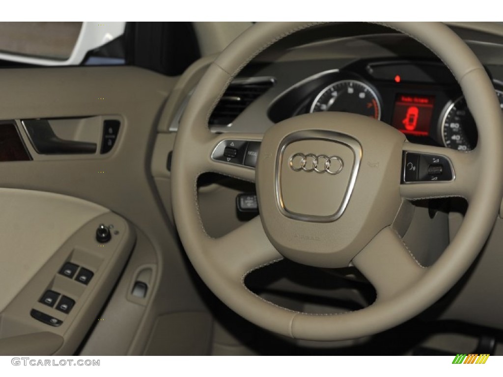 2012 Audi A4 2.0T quattro Sedan Cardamom Beige Steering Wheel Photo #56654268
