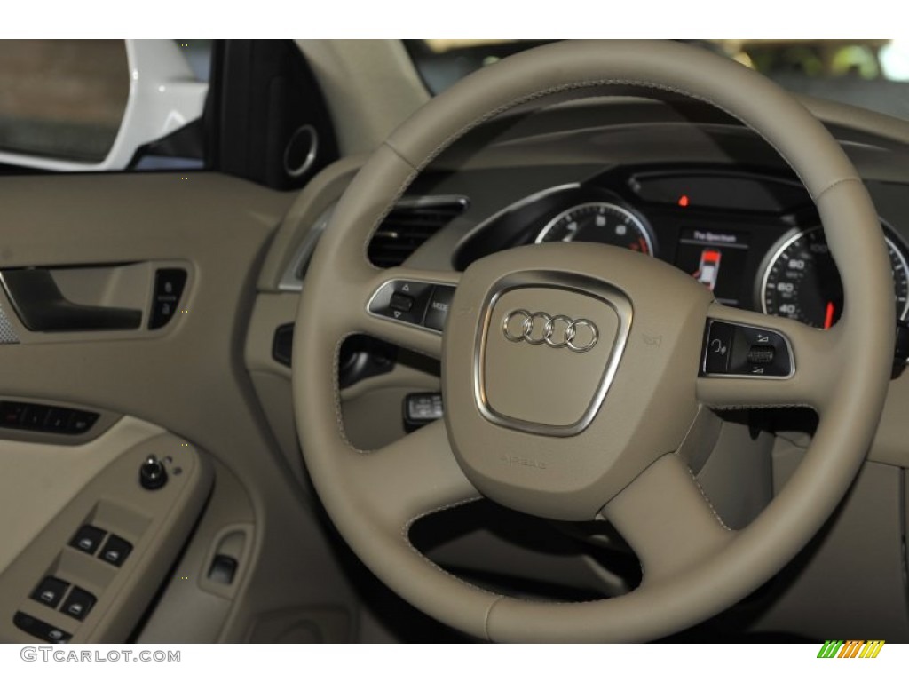 2012 Audi A4 2.0T Sedan Cardamom Beige Steering Wheel Photo #56654568