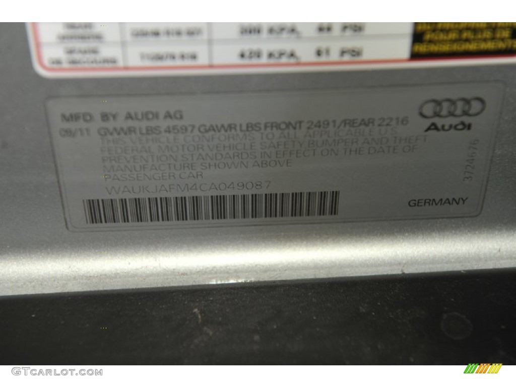 2012 Audi A3 2.0 TDI Info Tag Photo #56655489