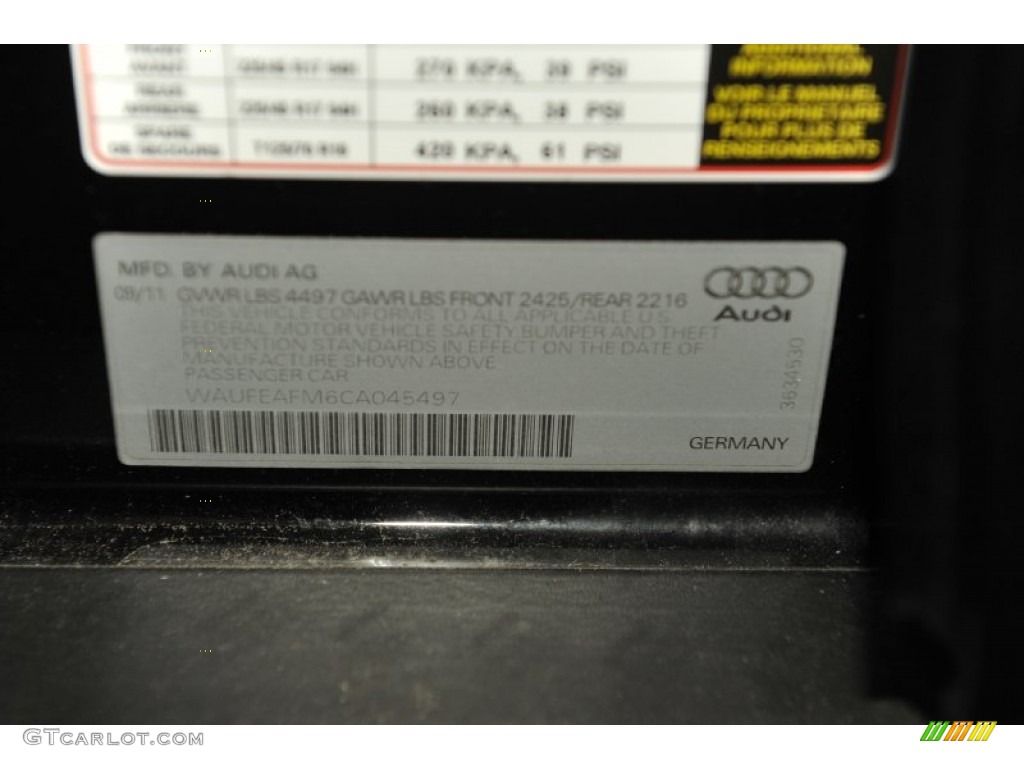 2012 Audi A3 2.0T Info Tag Photo #56655799