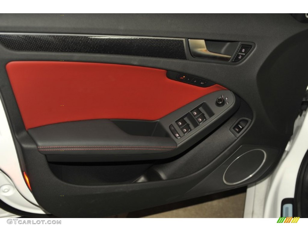 2012 Audi S4 3.0T quattro Sedan Black/Magma Red Door Panel Photo #56656156