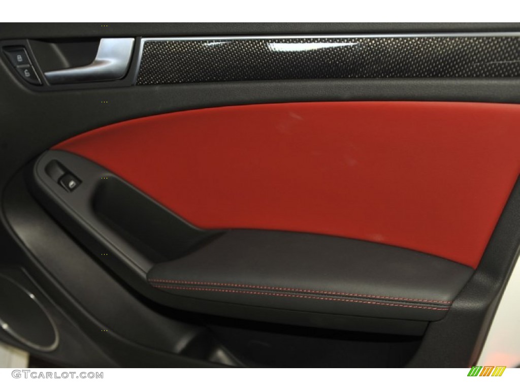 2012 Audi S4 3.0T quattro Sedan Black/Magma Red Door Panel Photo #56656376