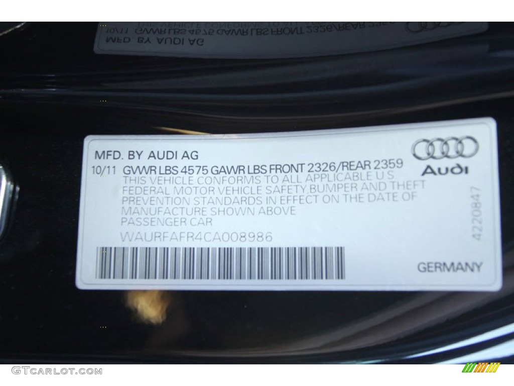 2012 Audi A5 2.0T quattro Coupe Info Tag Photos