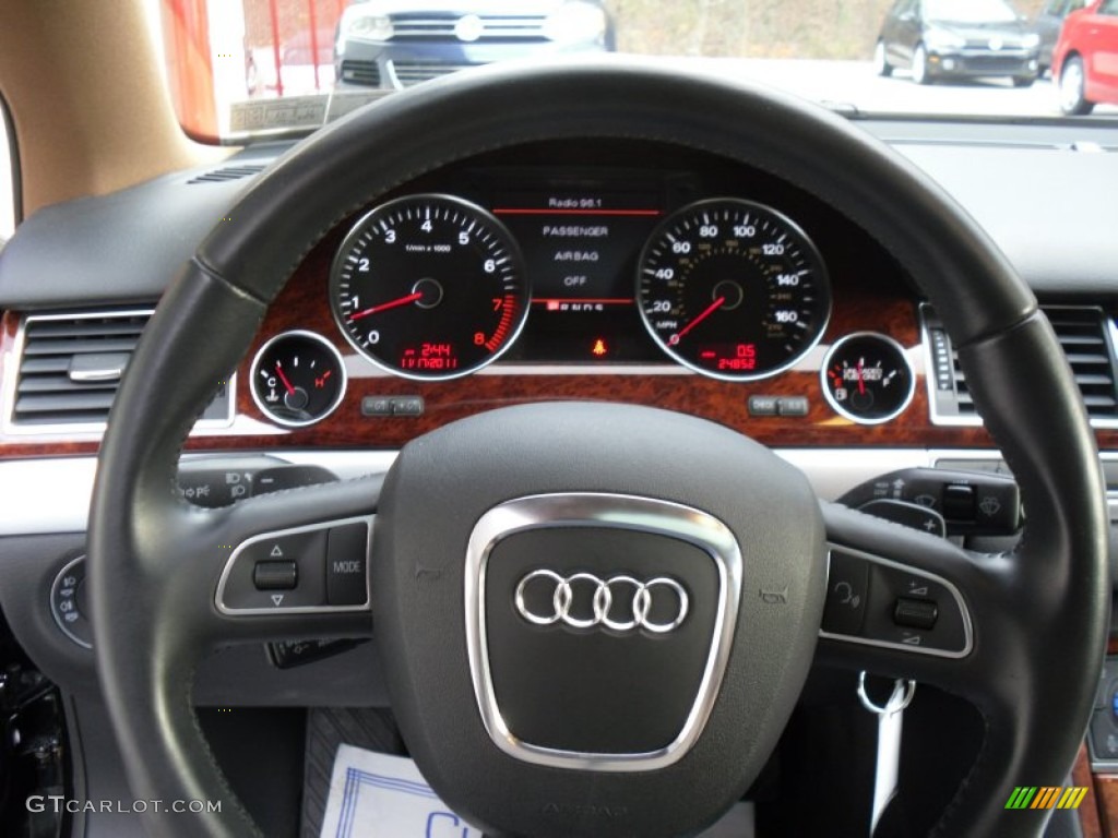 2009 Audi A8 L 4.2 quattro Amaretto/Black Valcona Leather Steering Wheel Photo #56664993