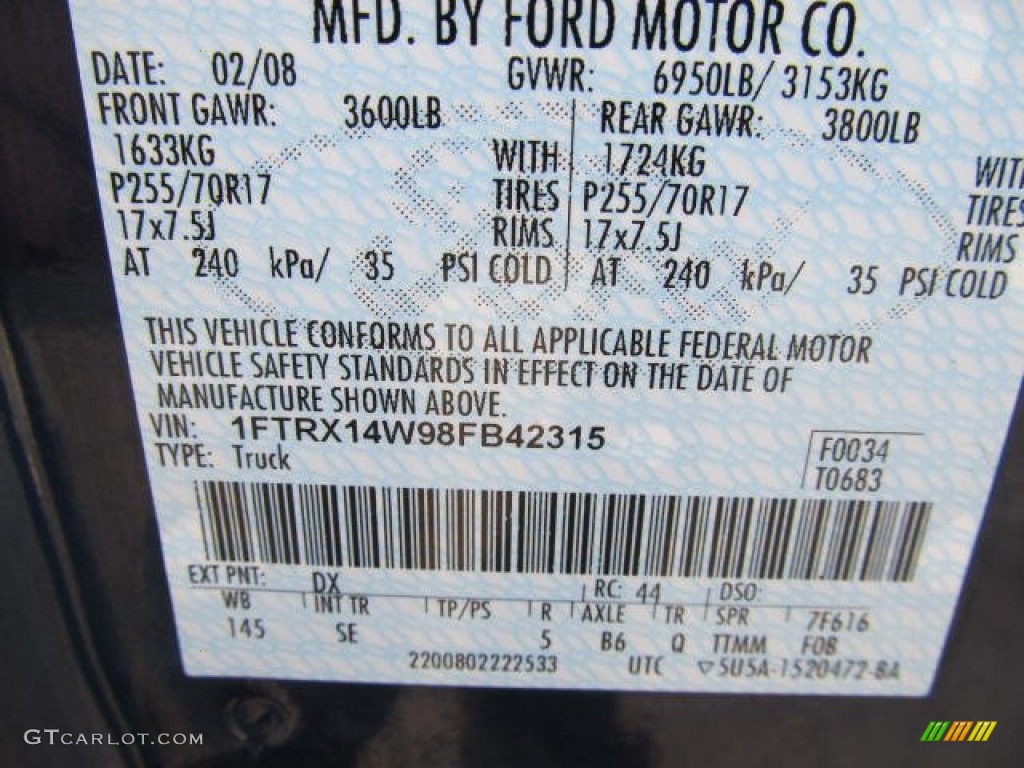 2008 F150 Color Code DX for Dark Blue Pearl Metallic Photo #56665143