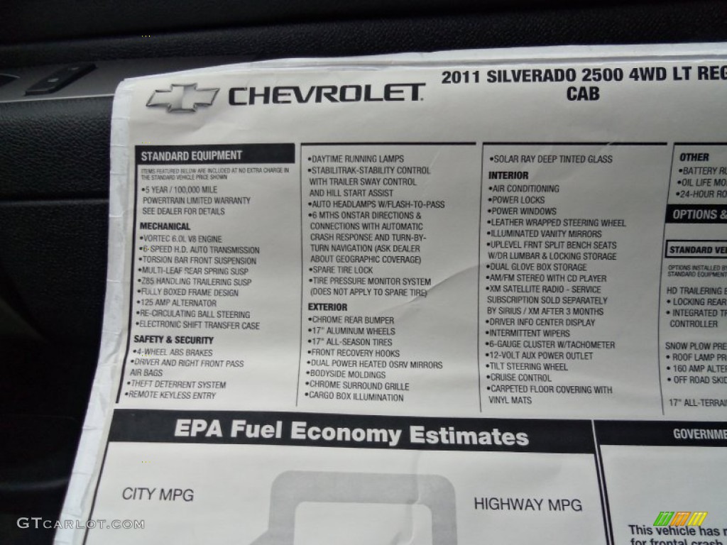 2011 Chevrolet Silverado 2500HD LT Regular Cab 4x4 Window Sticker Photo #56675250