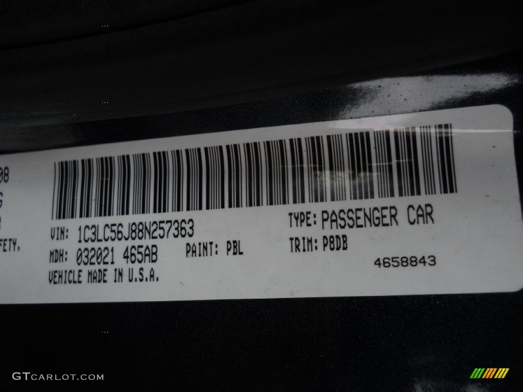 2008 Sebring Color Code PBL for Modern Blue Pearl Photo #56679030