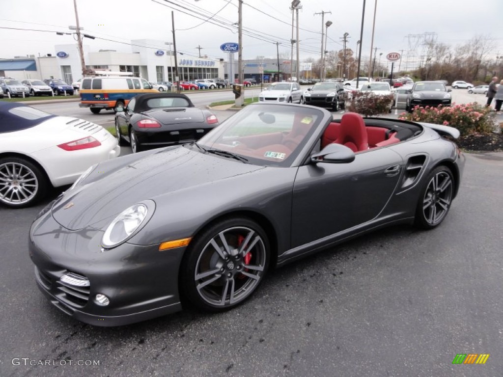 2012 911 Turbo Cabriolet - Meteor Grey Metallic / Carrera Red Natural Leather photo #2