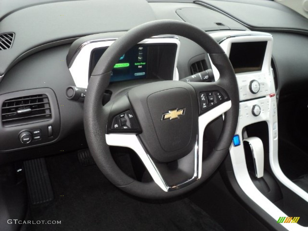 2012 Chevrolet Volt Hatchback Jet Black/Ceramic White Accents Steering Wheel Photo #56694374