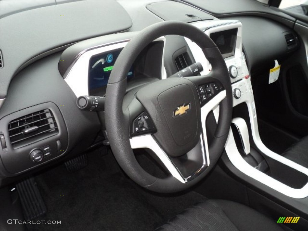 2012 Chevrolet Volt Hatchback Jet Black/Ceramic White Accents Steering Wheel Photo #56694410