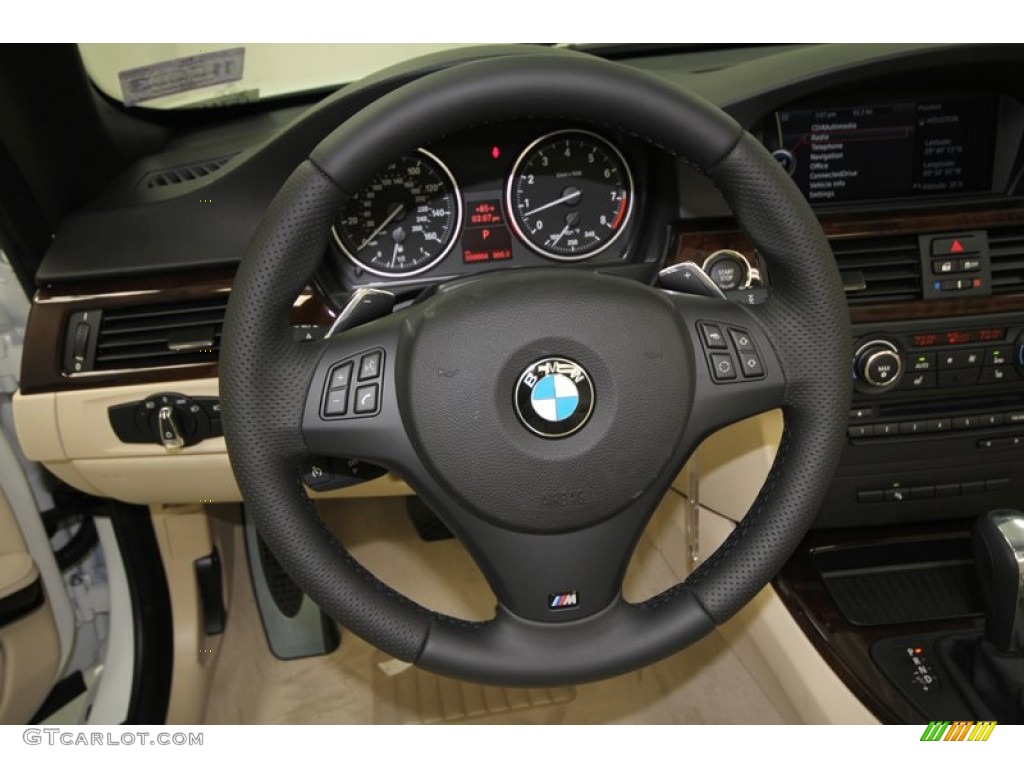 2012 BMW 3 Series 335i Convertible Cream Beige Steering Wheel Photo #56698105