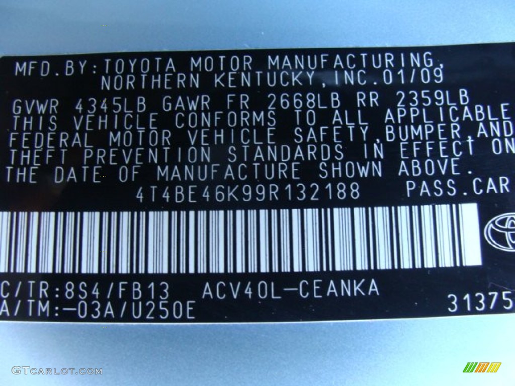 2009 Camry Color Code 8S4 for Sky Blue Pearl Photo #56707478