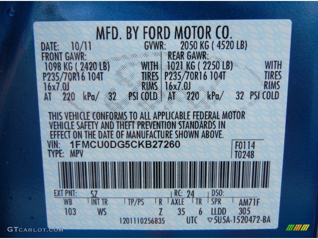 2012 Escape Color Code SZ for Blue Flame Metallic Photo #56714320