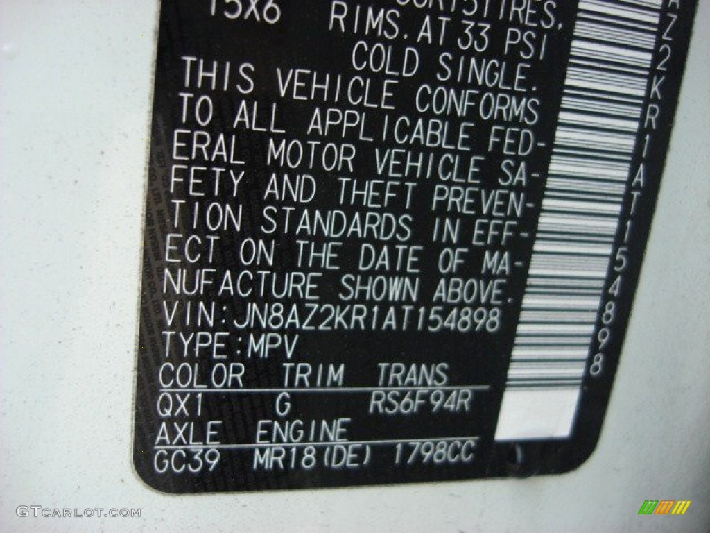 2010 Nissan Cube 1.8 S Color Code Photos