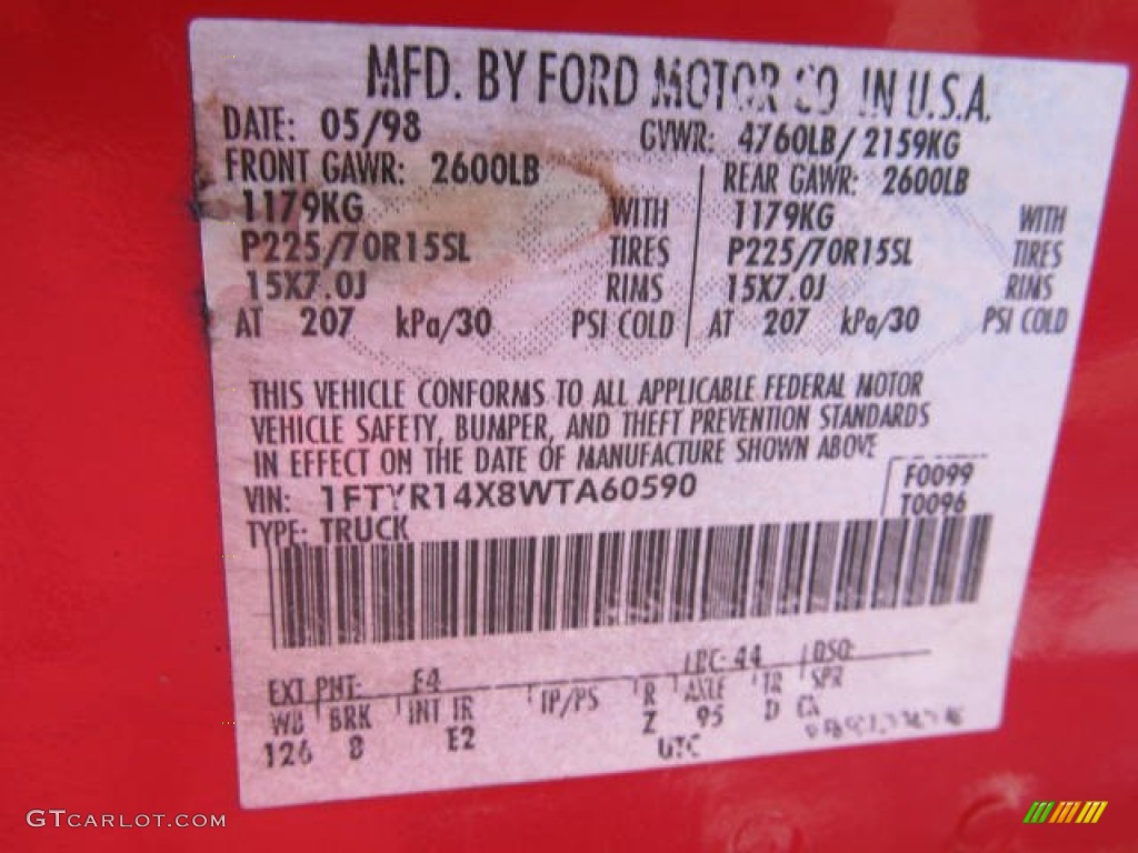 1998 Ranger Color Code E4 for Bright Red Photo #56718815