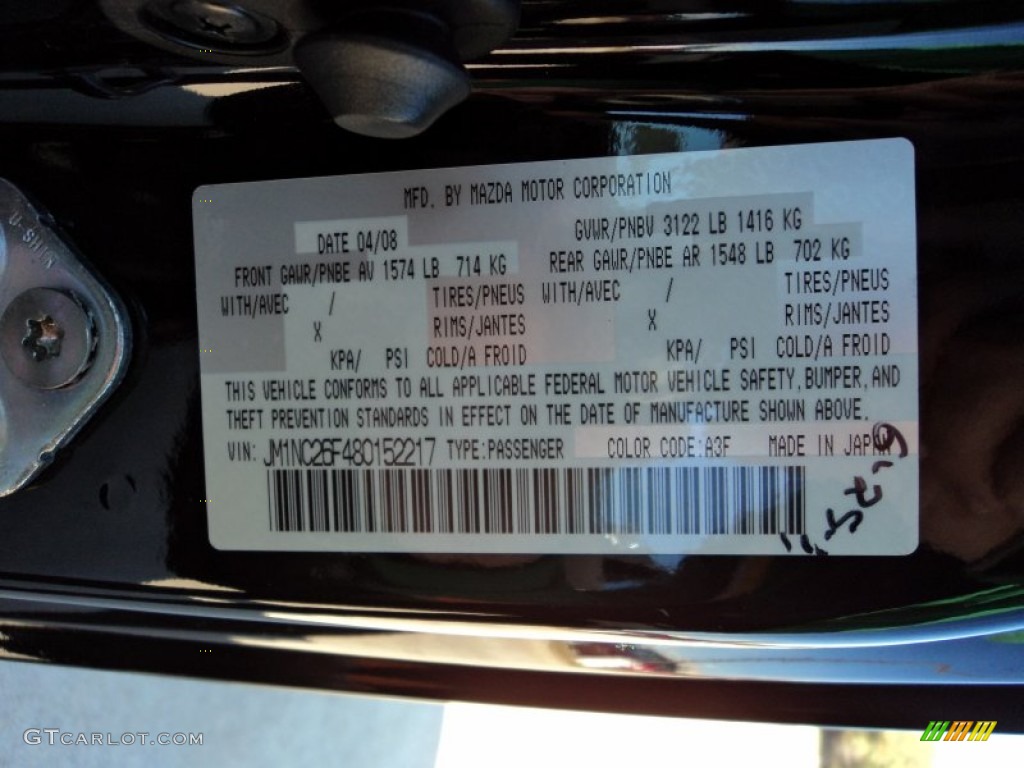 2008 MX-5 Miata Color Code A3F for Brilliant Black Photo #56720906