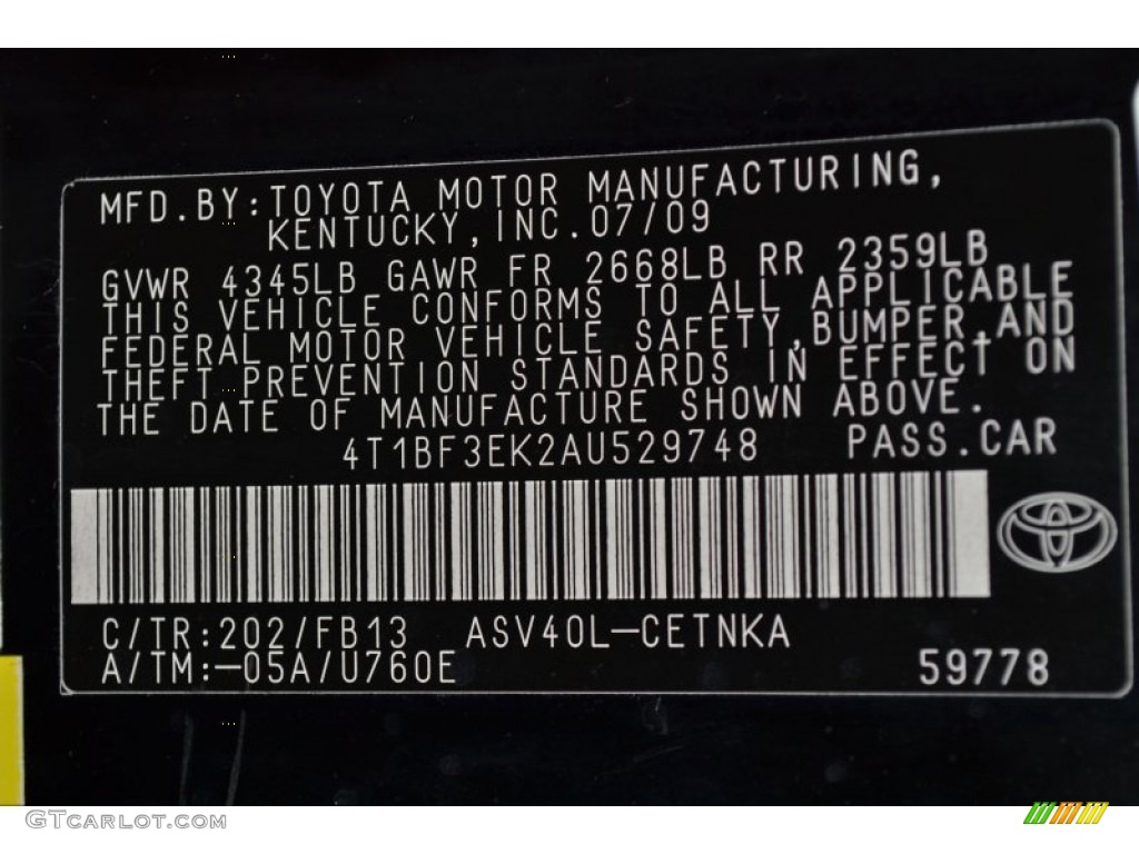 2010 Camry Color Code 202 for Black Photo #56721062