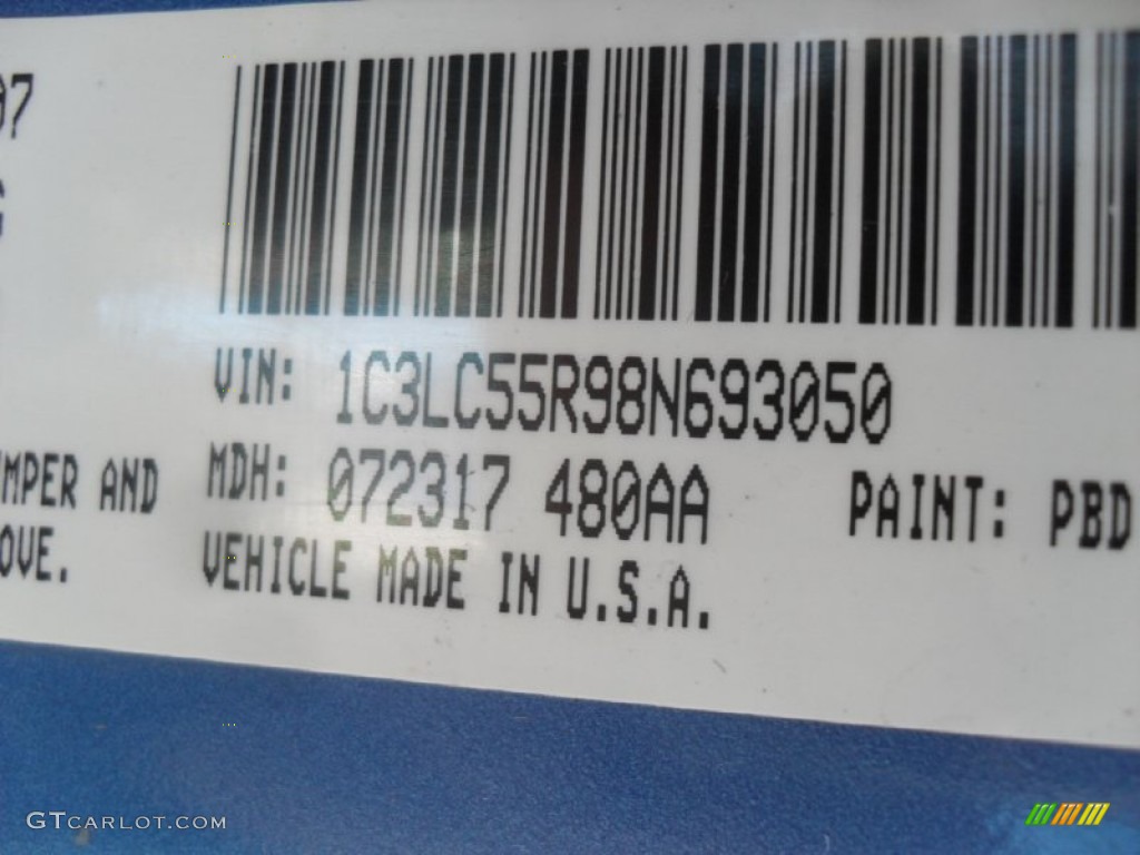 2008 Sebring Color Code PBD for Marathon Blue Pearl Photo #56729705
