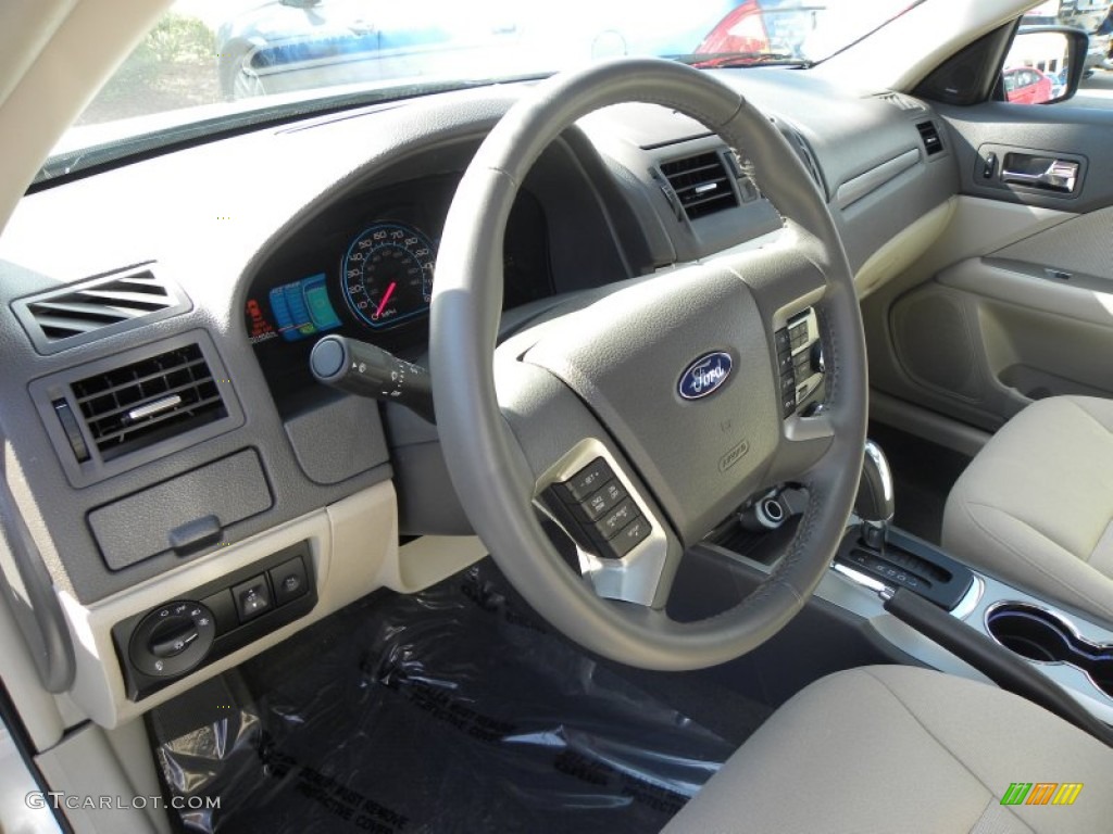2011 Ford Fusion Hybrid Medium Light Stone Steering Wheel Photo #56731927