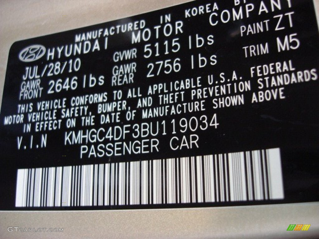 2011 Hyundai Genesis 4.6 Sedan Color Code Photos