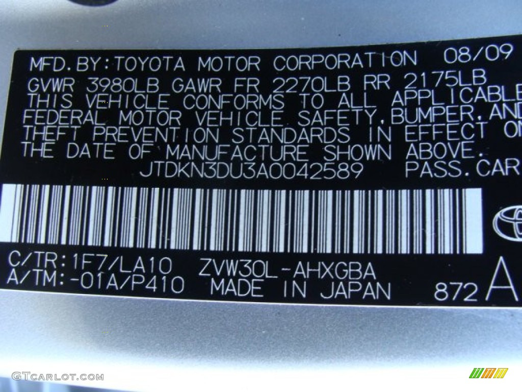2010 Prius Color Code 1F7 for Classic Silver Metallic Photo #56739975