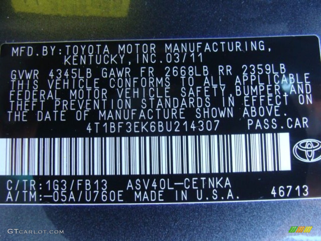 2011 Camry Color Code 1G3 for Magnetic Gray Metallic Photo #56740104