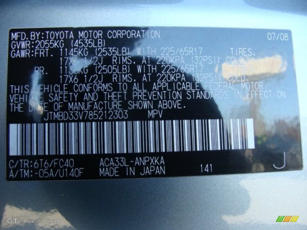 2008 RAV4 Color Code 6T6 for Everglade Metallic Photo #56740356
