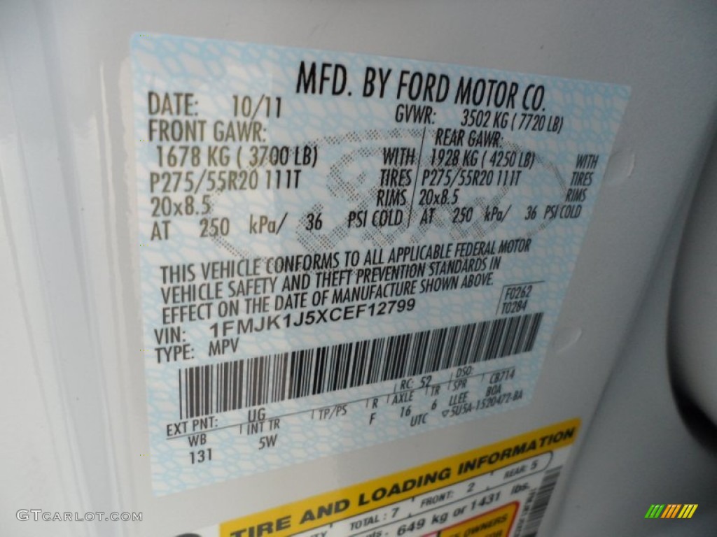 2012 Expedition Color Code UG for White Platinum Tri-Coat Photo #56745957