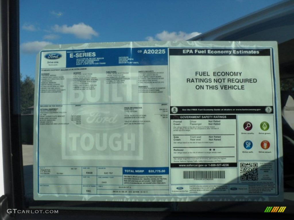 2012 Ford E Series Van E350 XL Extended Passenger Window Sticker Photo #56746626