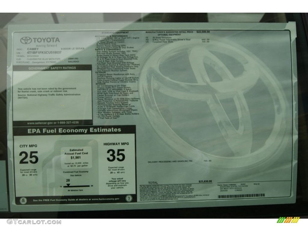 2012 Camry LE - Clearwater Blue Metallic / Ivory photo #14
