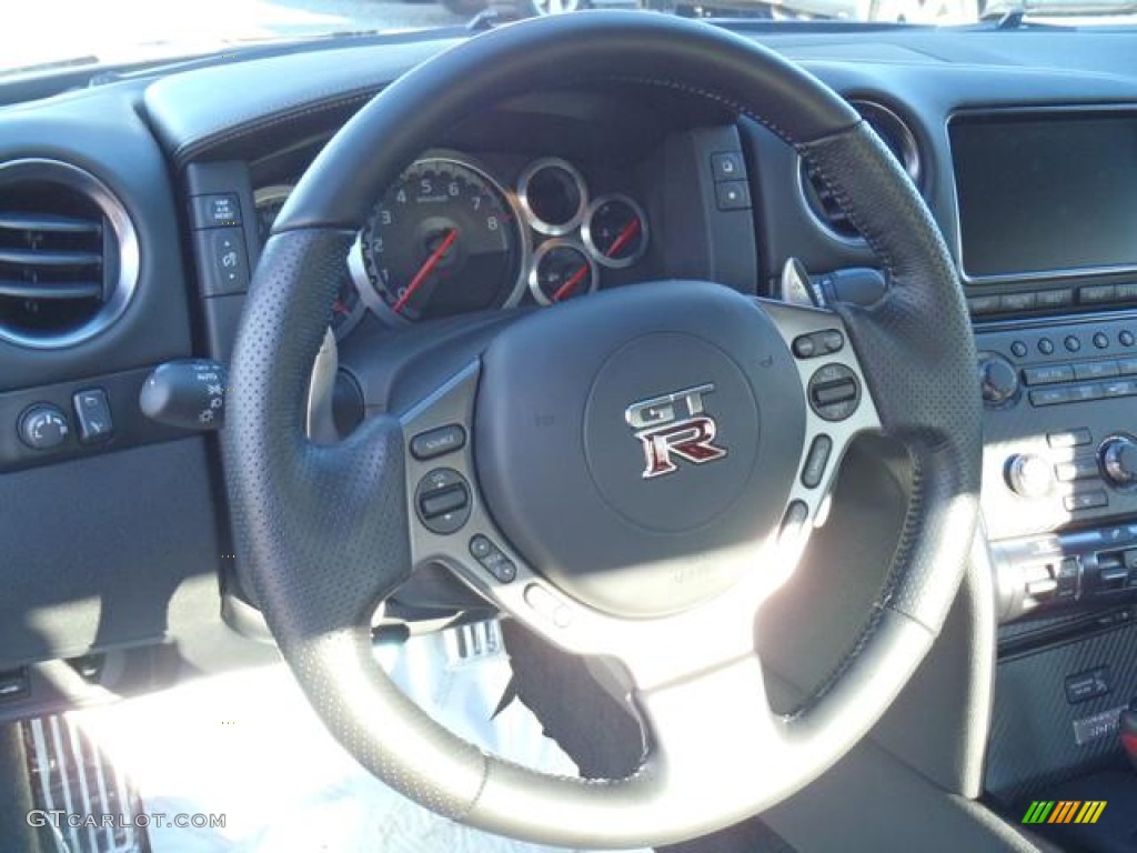 2012 Nissan GT-R Black Edition Black Edition Black/Red Steering Wheel Photo #56752515