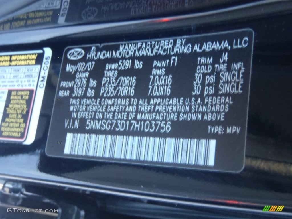 2007 Santa Fe GLS 4WD - Ebony Black / Gray photo #17