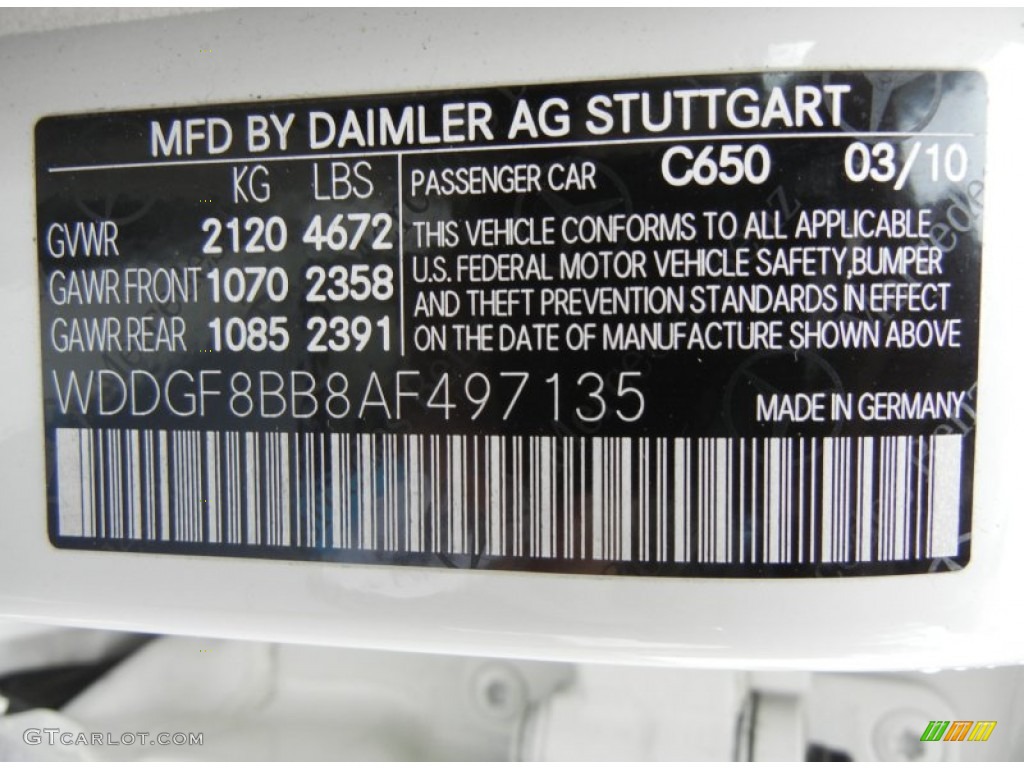 2010 C Color Code 650 for Arctic White Photo #56766063