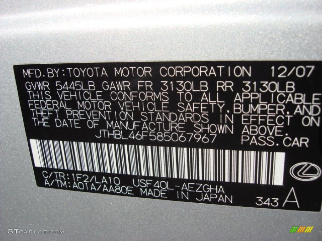 2008 LS Color Code 1F2 for Mercury Silver Metallic Photo #56772585