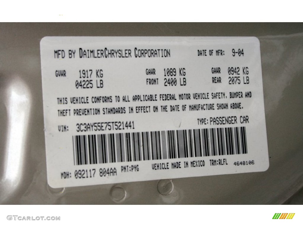 2005 PT Cruiser Color Code PYG for Linen Gold Metallic Pearl Photo #56778621