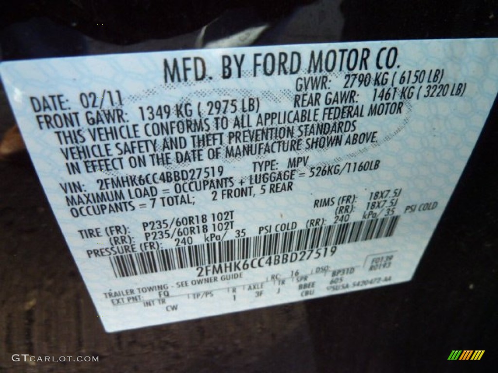 2011 Ford Flex SEL AWD Color Code Photos
