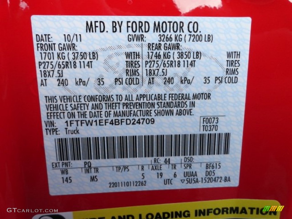 2011 F150 Color Code PQ for Race Red Photo #56785822