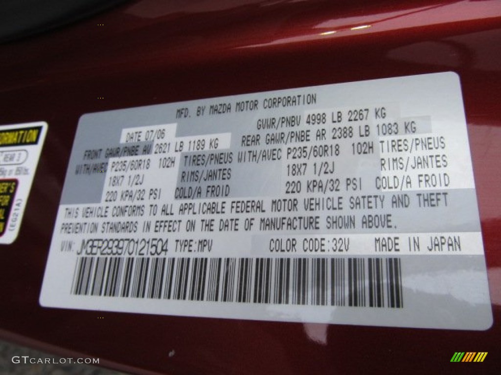 2007 CX-7 Color Code 32V for Copper Red Mica Photo #56790852