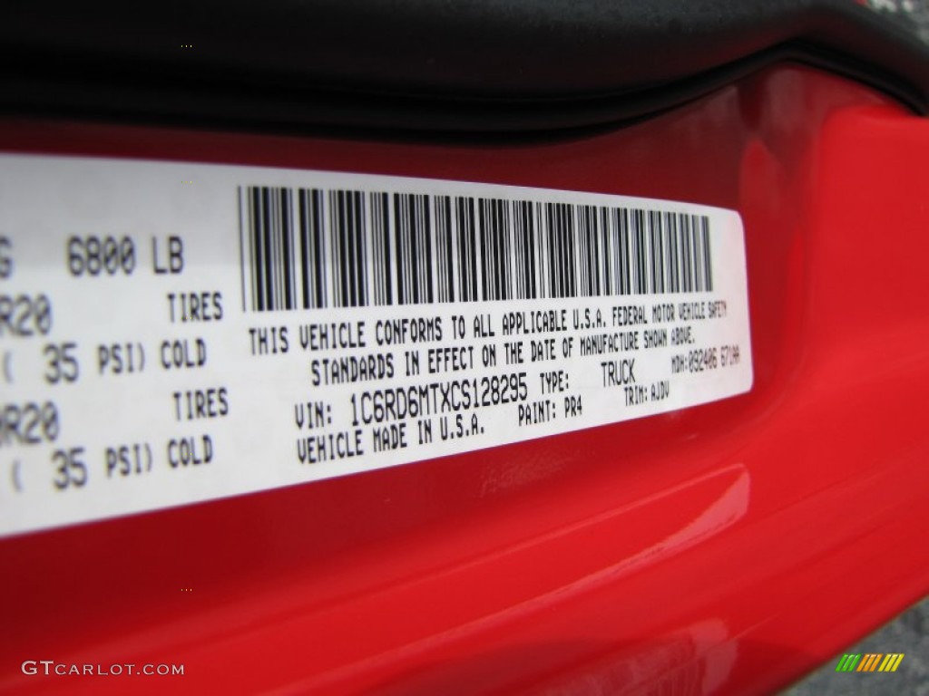 2012 Ram 1500 Color Code PR4 for Flame Red Photo #56790867