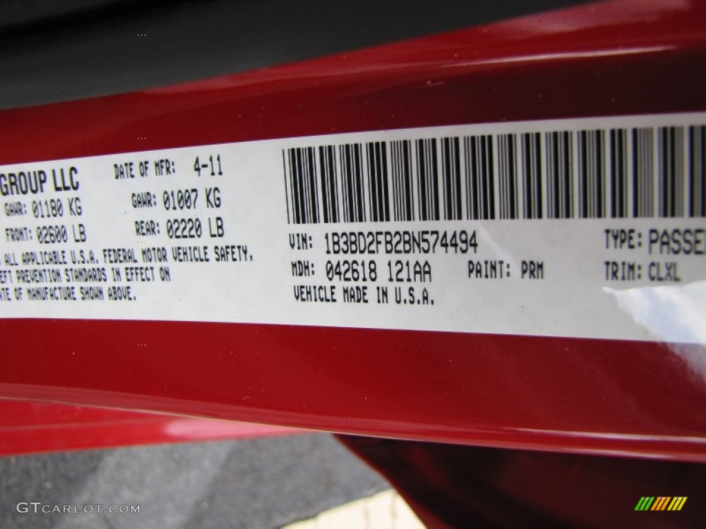 2011 Avenger Color Code PRM for Redline 2 Pearl Photo #56793123